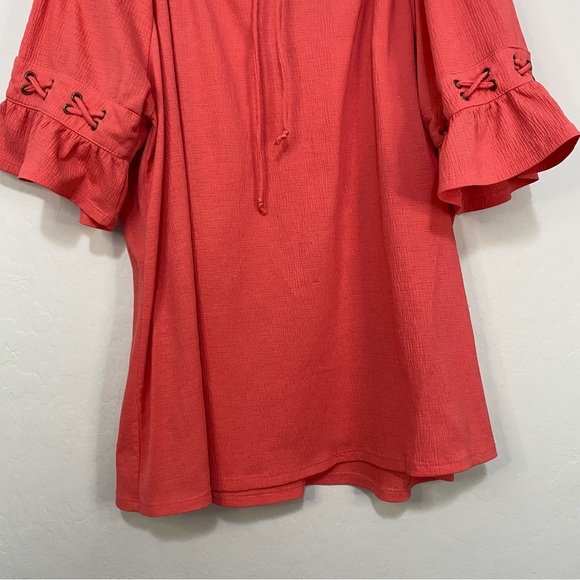 NAÏF Coral Colored Bell Sleeve Tie Neckline Blouse Crepe Material Plus Size 2X - Picture 4 of 9